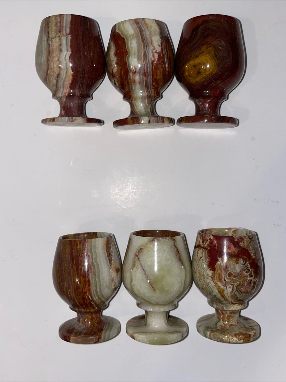 Vintage Carved Onyx Stone Wine Goblets | Boho MCM Home Bar Decor | Set of 6